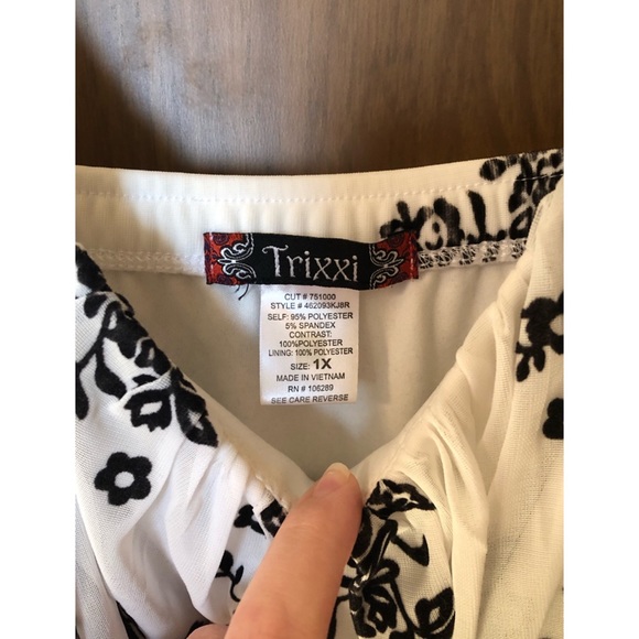 White Cocktail Dress with Black Velvet Floral Pattern - Picture 2 of 10